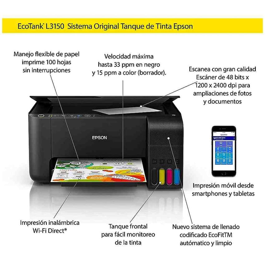 Impresora Multifuncional Epson ECOTANK L3250 con Sistema de Tinta