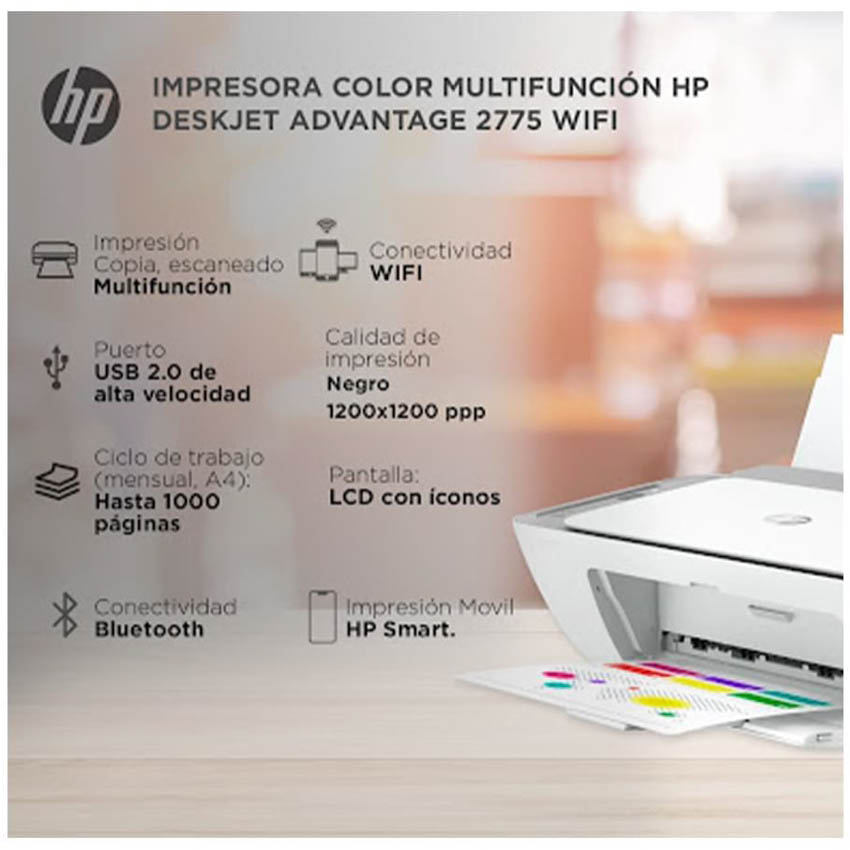 Impresora Multifunción HP Ink Advantage 2775, Wifi y escaner